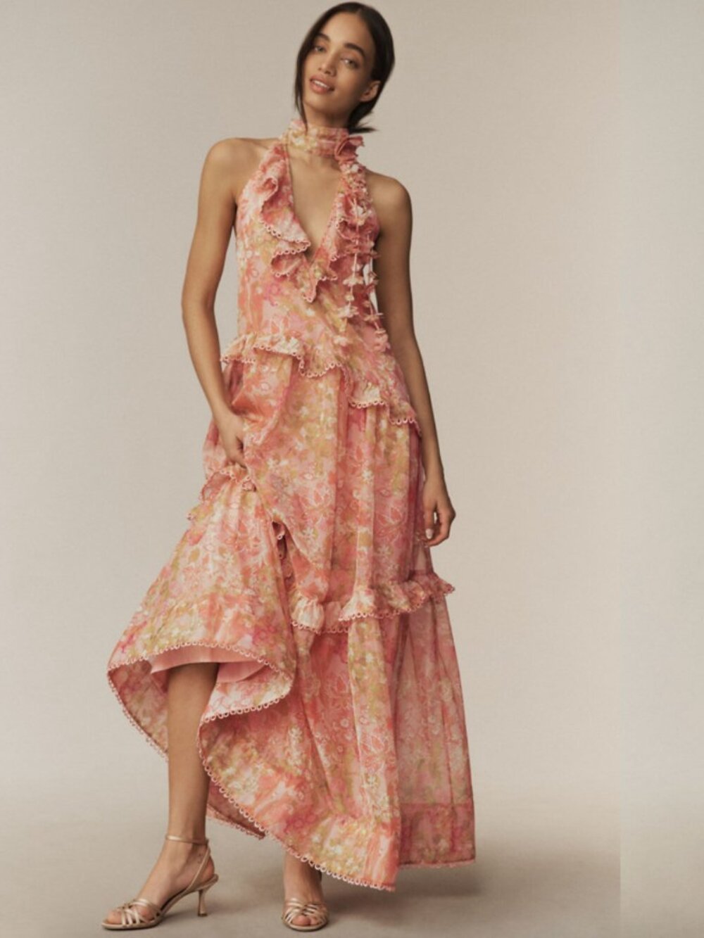 Landon Organza 3D Ruffle Maxi Dress: Retails $348